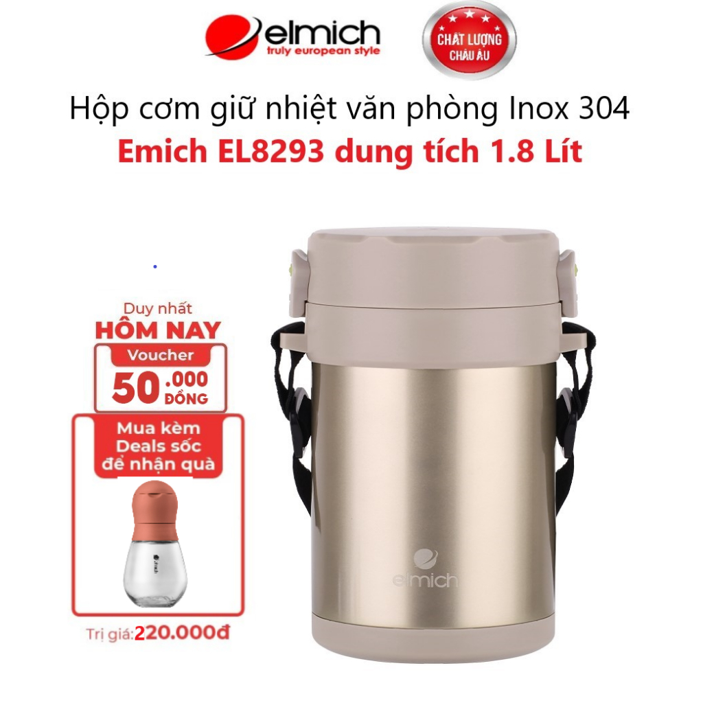 Hộp cơm giữ nhiệt văn phòng Inox 304 Emich EL8293 dung tích 1.8 Lít