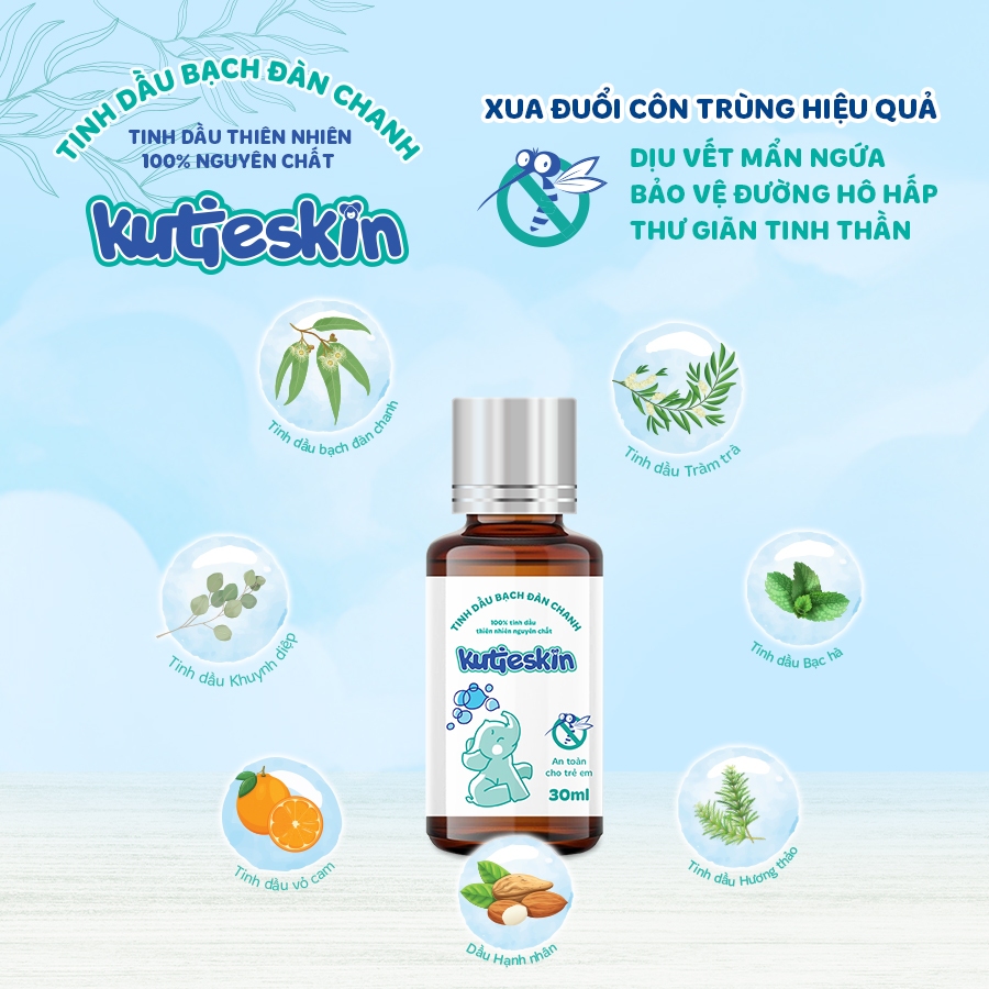 Combo Kutieskin gồm Kem bôi dịu da 30gr và tinh dầu đuổi muỗi, giữ ấm cơ thể 30ml