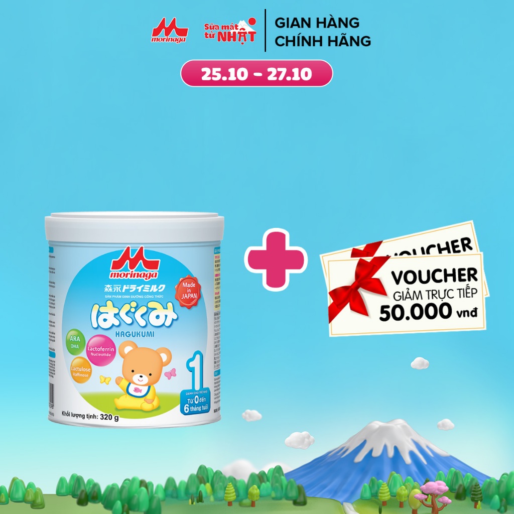 [VC 50K KHI FOLLOW] Sữa Morinaga Hagukumi Số 1 Nhật Bản 320gr tăng sức đề kháng, DHA, Ca từ 0 - 6 tháng