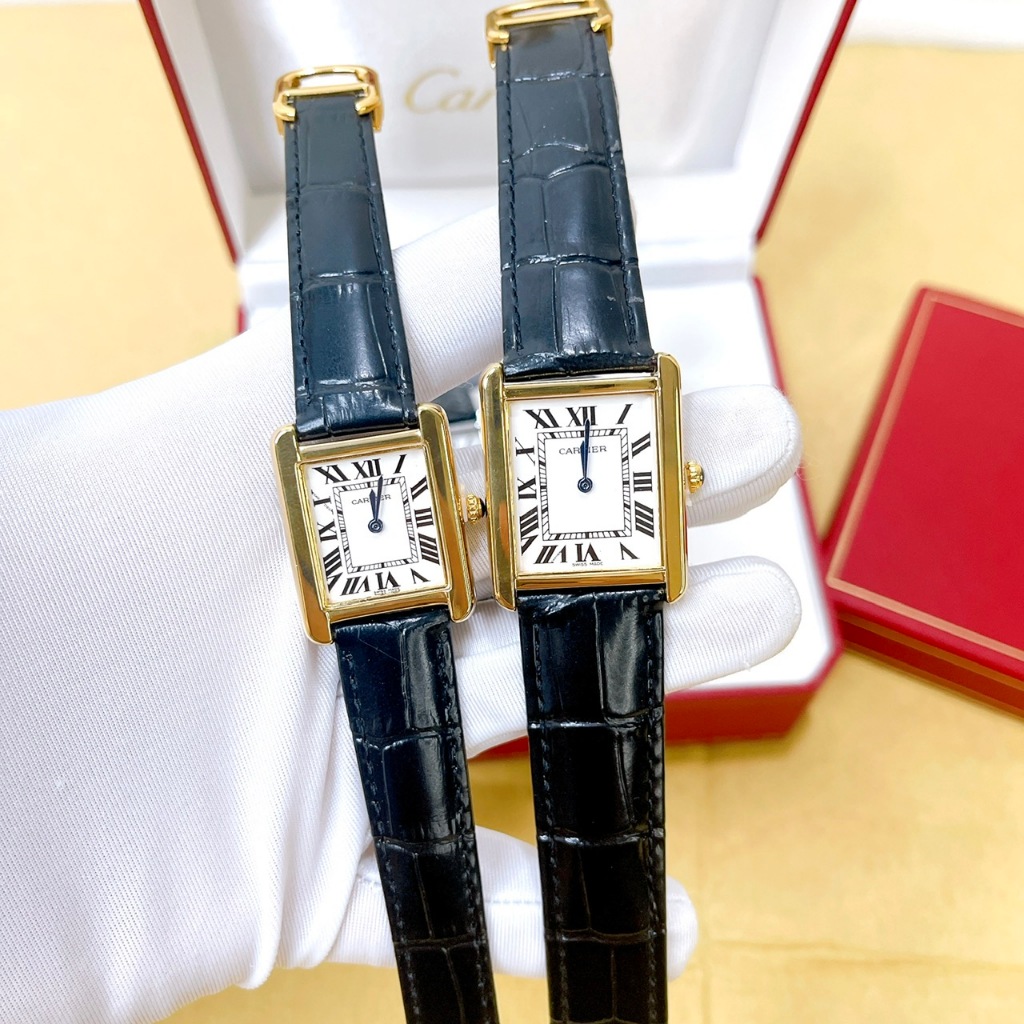 Đồng hồ nam nữ CTier - size 22 và 26mm, mặt vuông, hai kim , dây da nổi vân cá sấu cao cấp,bảo hành 6 tháng