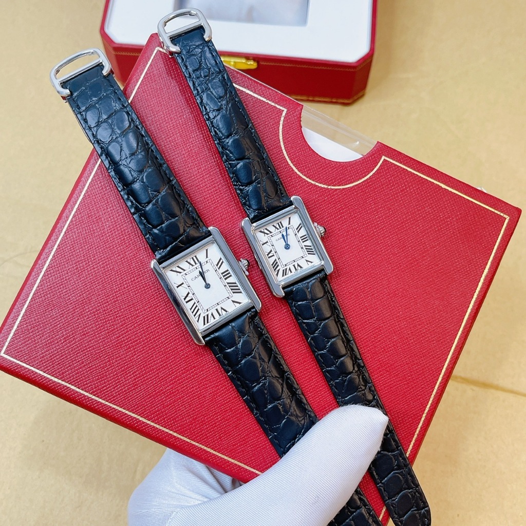 Đồng hồ nam nữ CTier - size 22 và 26mm, mặt vuông, hai kim , dây da nổi vân cá sấu cao cấp,bảo hành 6 tháng