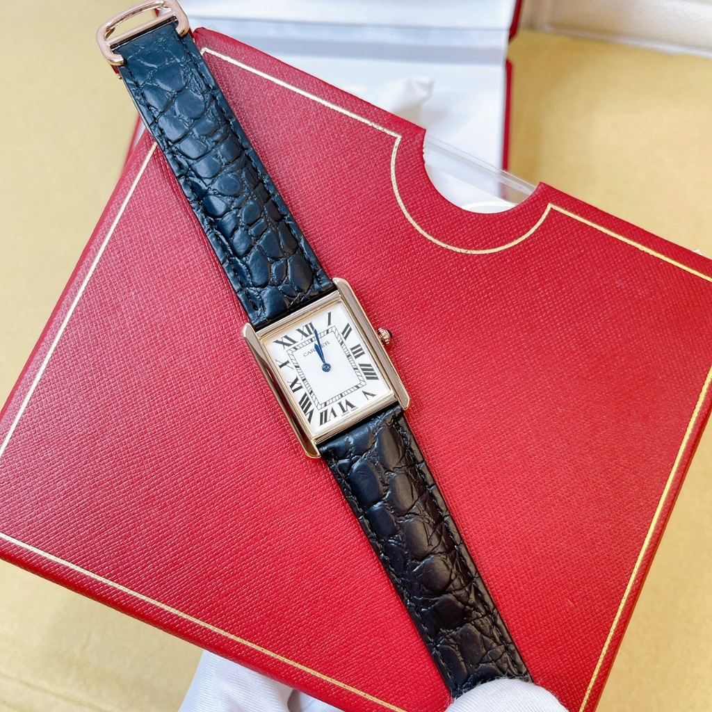 Đồng hồ nam nữ CTier - size 22 và 26mm, mặt vuông, hai kim , dây da nổi vân cá sấu cao cấp,bảo hành 6 tháng