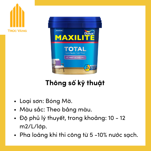 Sơn nội thất Bóng Mờ Maxilite Total dung tích 18L