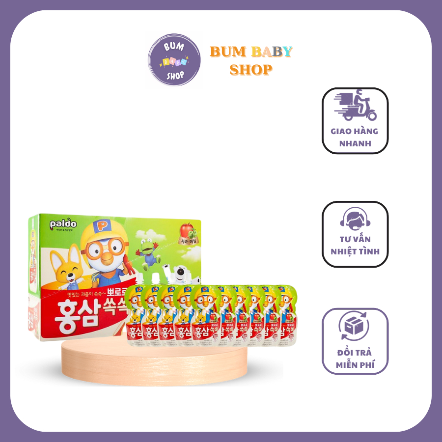 (Date xa 2025) Hộp 10 Túi Nước Hồng Sâm Pororo Tăng Đề Kháng Vị Trái Cây Túi 100ml - Cho Bé 3Y+ (Hàng Nội Địa Hàn)