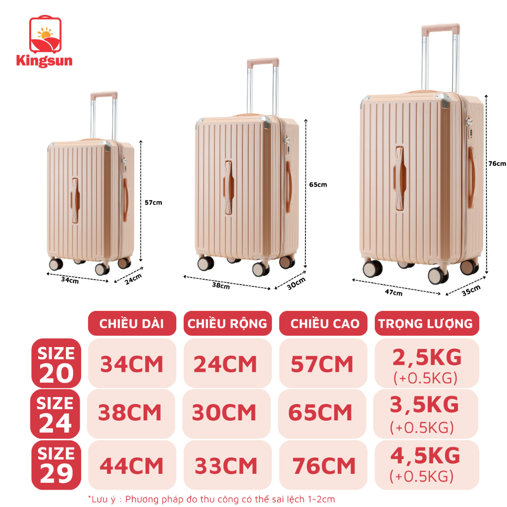 Vali kéo nhựa Kingsun vali du lịch Size 29 KS-P37 thời trang cao cấp nhựa dẻo khoá kéo bảo hành 5 năm