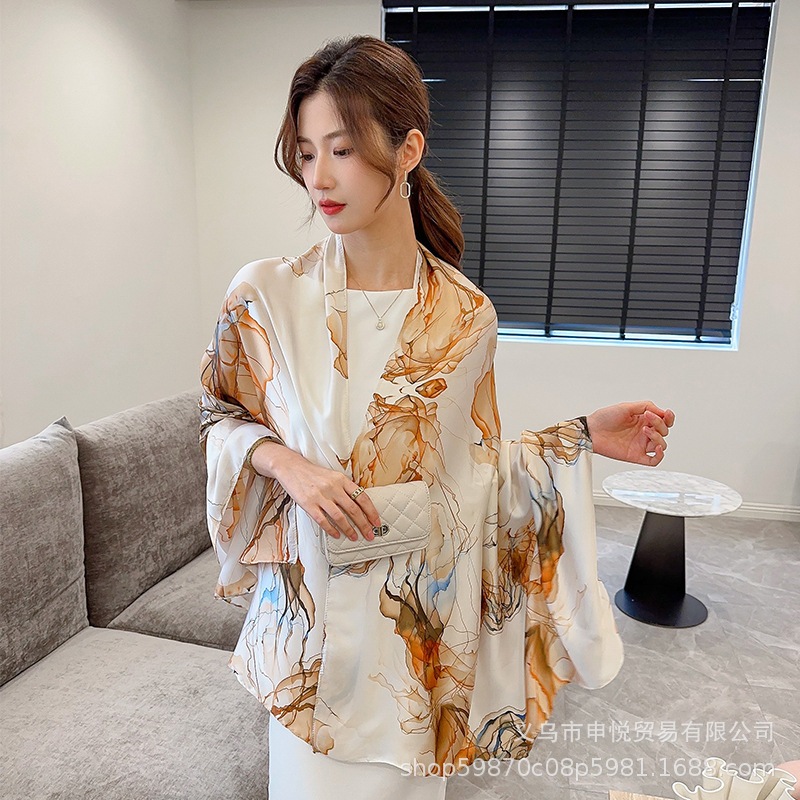Khăn choàng lụa dài họa tiết nhẹ nhàng làm quà tặng sang trọng 90x180cm THY THY STORE