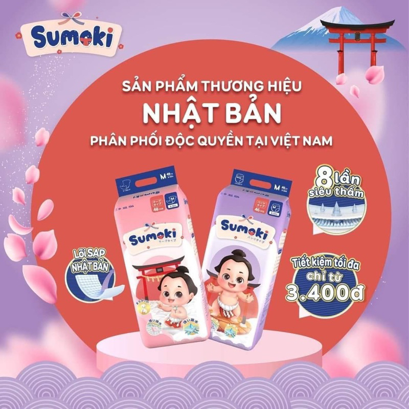 Tã/Bỉm SUMOKI NHẬT BẢN Dán/Quần Đủ Size NB64/S56/M48/L42/XL40/XXL38/XXXL36