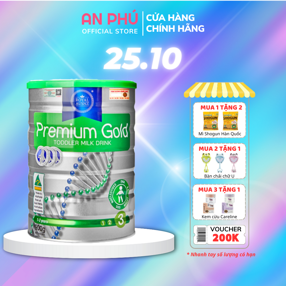 Sữa Bột Hoàng Gia Úc Premium Gold Số 3 Bổ Sung Vitamin, Khoáng Chất Cho Trẻ ROYAL AUSNZ 900g