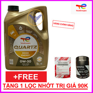 Dầu nhớt ô tô Total Quartz 9000 0W-30 5L tặng lọc nhớt cho xe Toyota Innova