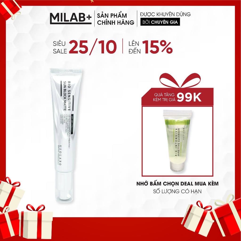 Kem chống nắng da dầu mụn USOLAB, Giúp kiềm dầu nâng tone SPF50+ 50ml - MILAB