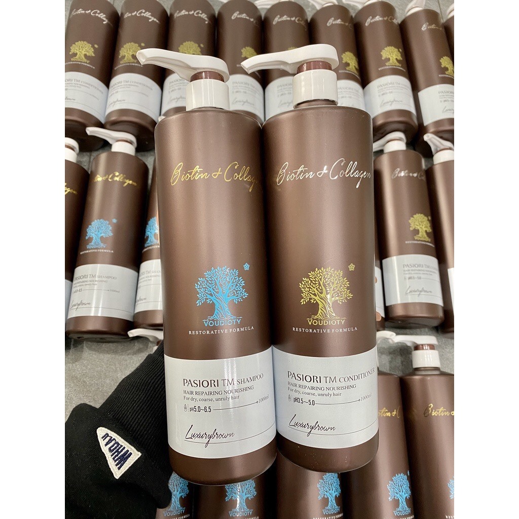 Cặp Dầu Gội Xả Biotin Collagen Luxury Brown Giảm Rụng, Phục Hồi Tóc Khô Xơ Hư Tổn, Dưỡng Tóc Mềm Mượt