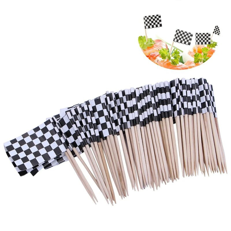 Cờ tăm đua xe - caro đen trắng trang trí bánh gato, cupcake, buffet, tiệc, sự kiện