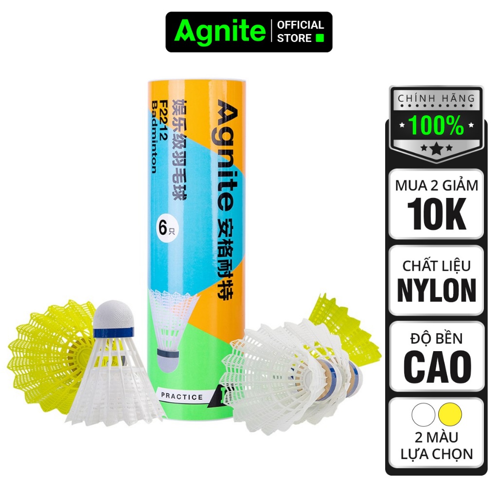 [6 quả] Hộp cầu, ống cầu lông nhựa chính hãng Agnite - siêu bền - phù hợp tập luyện trong nhà tập