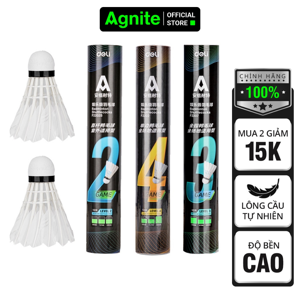 [TẶNG DÂY NHẢY 59K] Quả cầu lông Agnite chính hãng, ống cầu 6 và 12 quả, cầu nhựa và cầu lông vũ, Chắc chắn, Chịu va đập