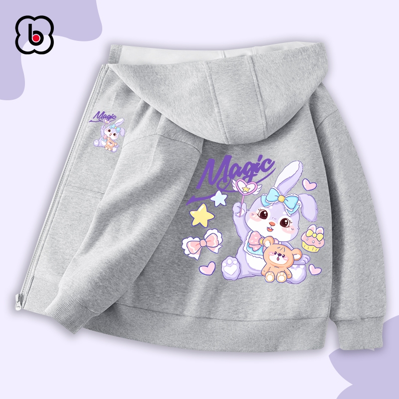 Áo khoác cho bé BabyloveGO 2024 áo khoác nỉ bông in hình độc đáo có mũ và khóa kéo tiện dụng