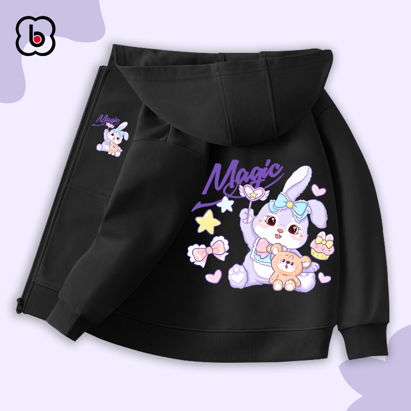 Áo khoác cho bé BabyloveGO 2024 áo khoác nỉ bông in hình độc đáo có mũ và khóa kéo tiện dụng