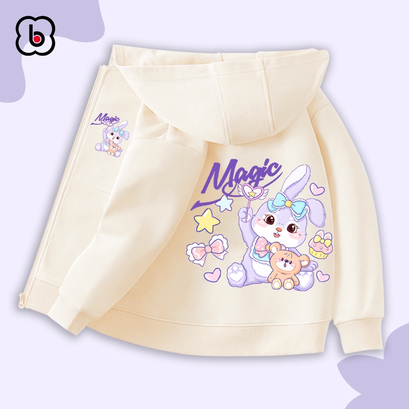 Áo khoác cho bé BabyloveGO 2024 áo khoác nỉ bông in hình độc đáo có mũ và khóa kéo tiện dụng