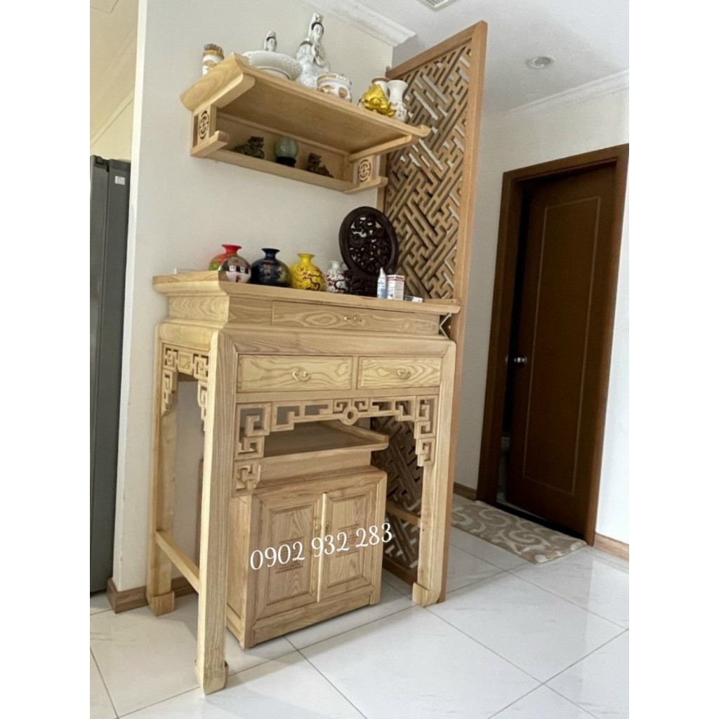 Bàn thờ gỗ cặp mẹ con - bàn thờ - tủ thờ mẫu triện chữ thọ giá xưởng, chất gỗ đẹp