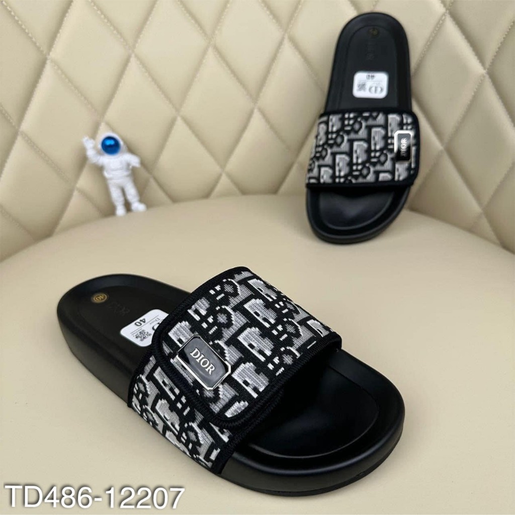 Dép Quai Ngang Di..or Nam Dệt Họa Tiết Monogram Siêu Đẹp - Dép Di..or Nam Đính Logo Cao Cấp