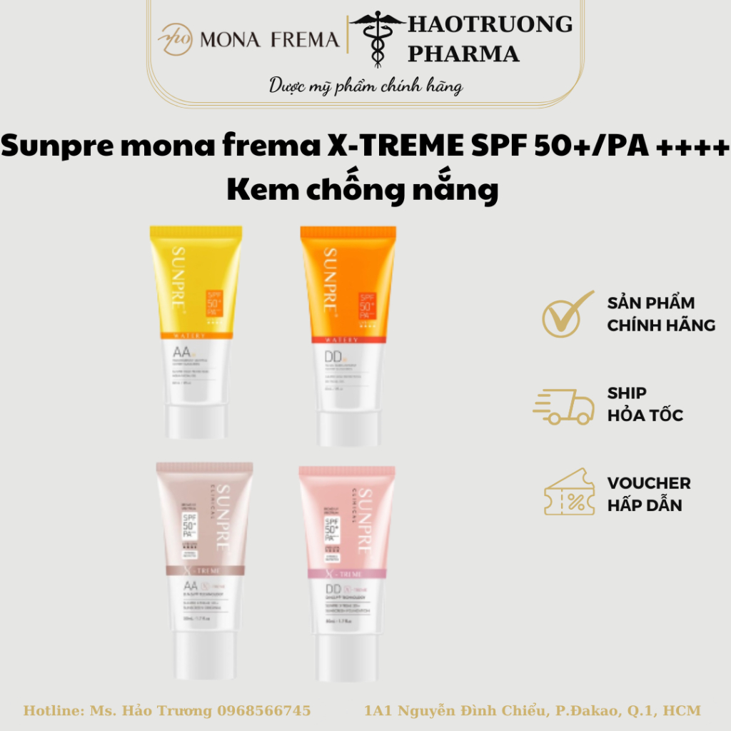 Kem chống nắng Sunpre mona frema AA/DD/AAL/DD X-TREME SPF 50+/PA ++++