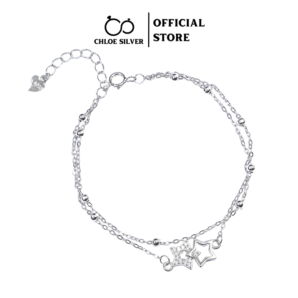 Lắc tay bạc nữ S925 CHLOE SILVER Bầu trời đầy Sao đính đá đan xen nhau phong cách Hàn Quốc sang chảnh-VT10