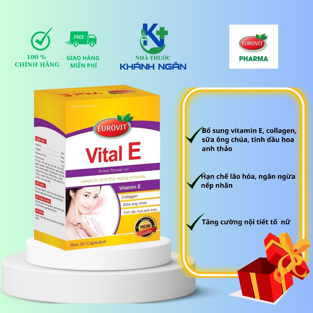 Vital E Eurovit Bổ Sung Vitamin E, Tinh Dầu Hoa Anh Thảo Colagen Sữa Ong Chúa 30 Viên
