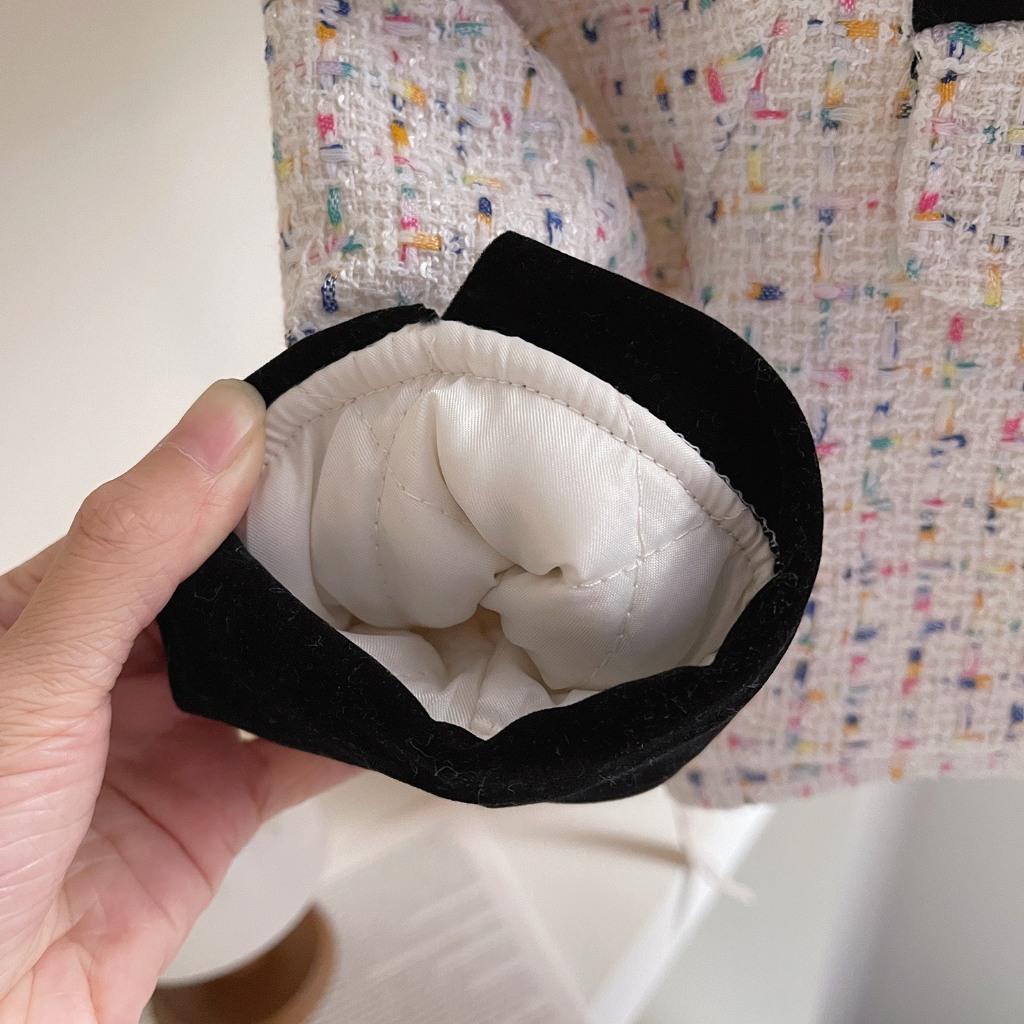 Bộ Dạ Tweed, Viền Nhung Lót Chần Bông Và Nhung Cho Bé Gái