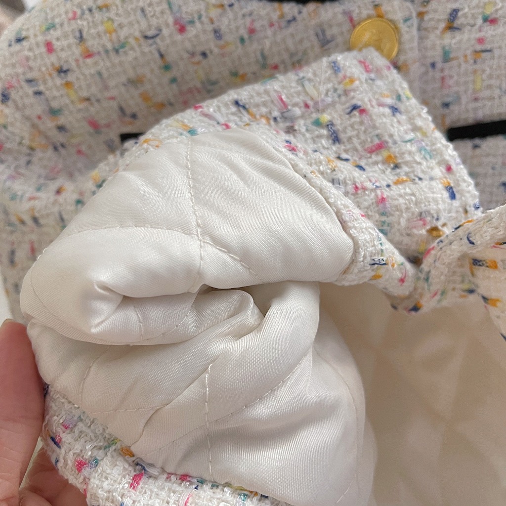 Bộ Dạ Tweed, Viền Nhung Lót Chần Bông Và Nhung Cho Bé Gái
