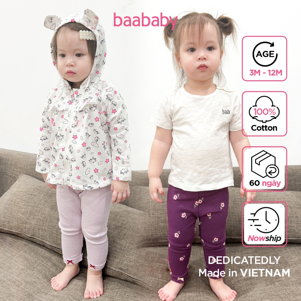 Quần legging bé gái, quần dài thun gân cho bé từ 3 tháng - 12 tháng, quần dài sơ sinh Baa Baby - B-GN-QU02D-02