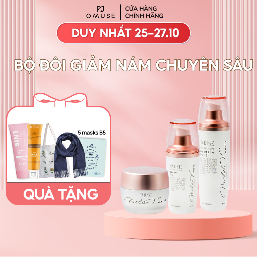 Combo 3 sản phẩm mờ nám và tàn nhang cơ bản OMUSE MelaV White