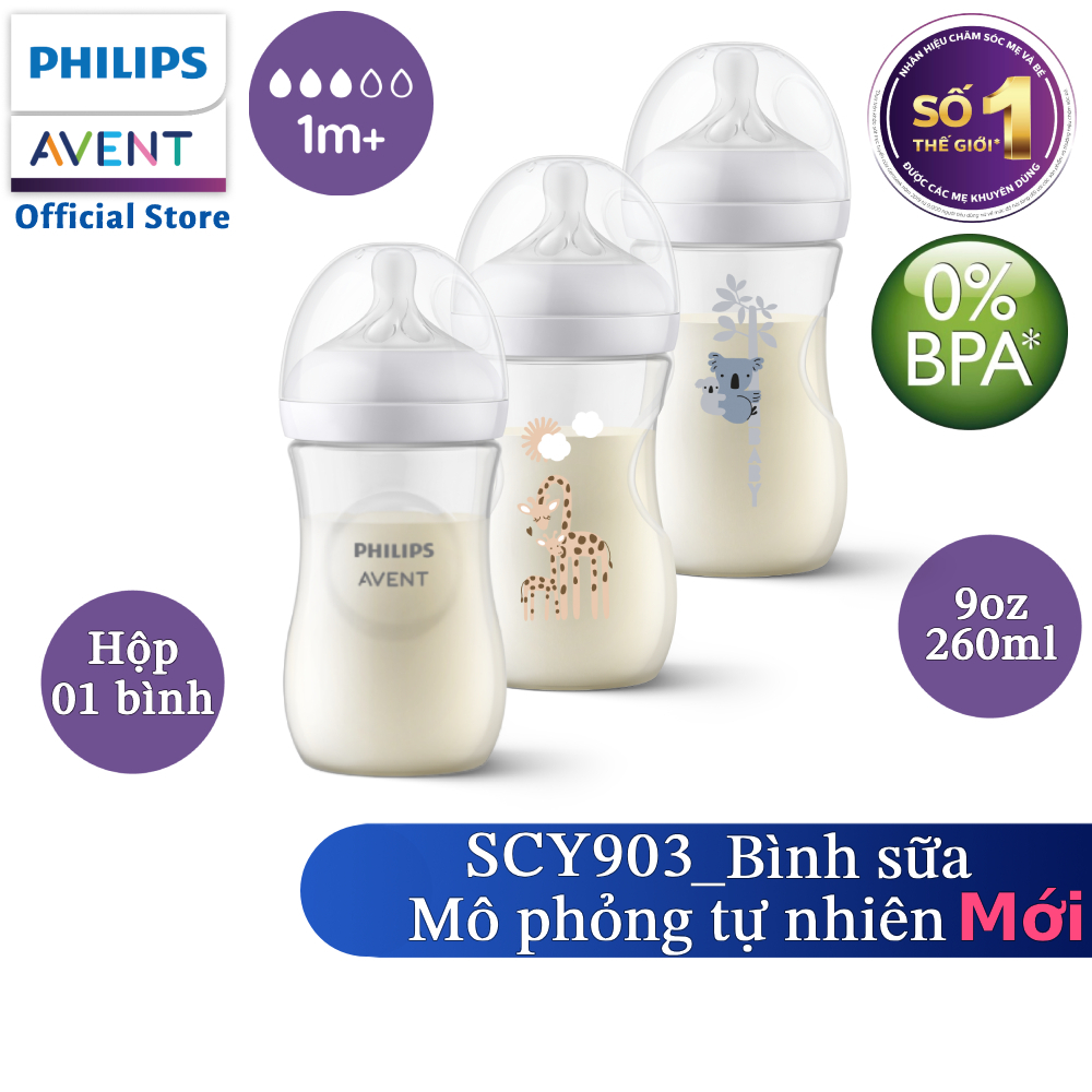 Philips Avent Bình sữa mô phỏng tự nhiên 260ml mới (núm ty phản ứng tự nhiên) SCY903/01 SCY903/66 SCY903/67