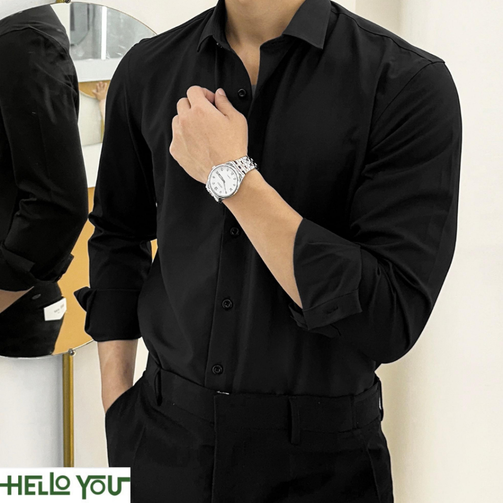 Áo sơ mi nam dài tay mầu đen Form rộng Pastel Premium phong cách trẻ trung lịch sự thời trang Helloyou
