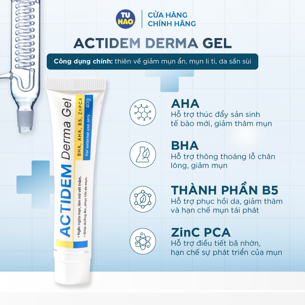 Combo Gel giảm mụn Actidem Derma Gel dưỡng ẩm, giảm thâm 18g + Sữa rửa mặt cho da nhạy cảm Compliment 200ml