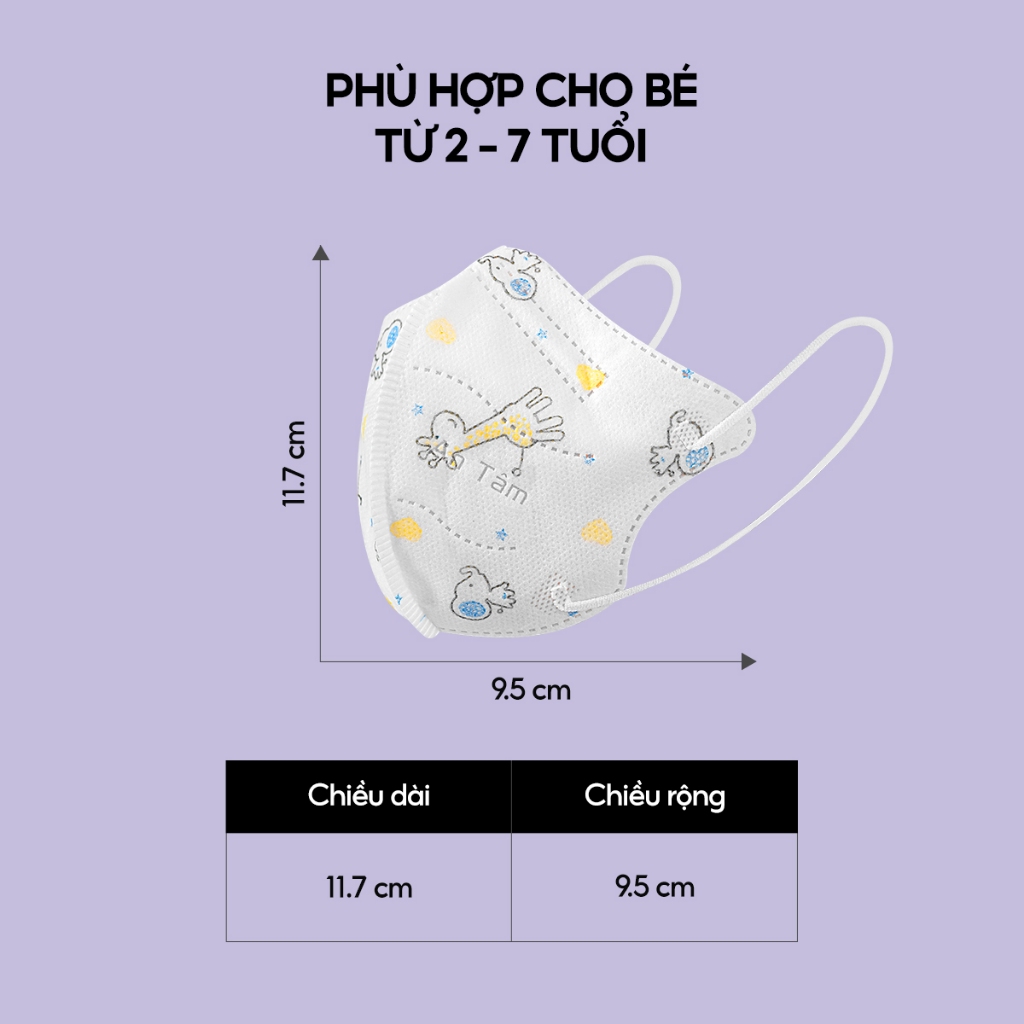 Thùng 100 cái - Khẩu trang y tế kháng khuẩn 6D cho bé Chính Hãng AN TÂM