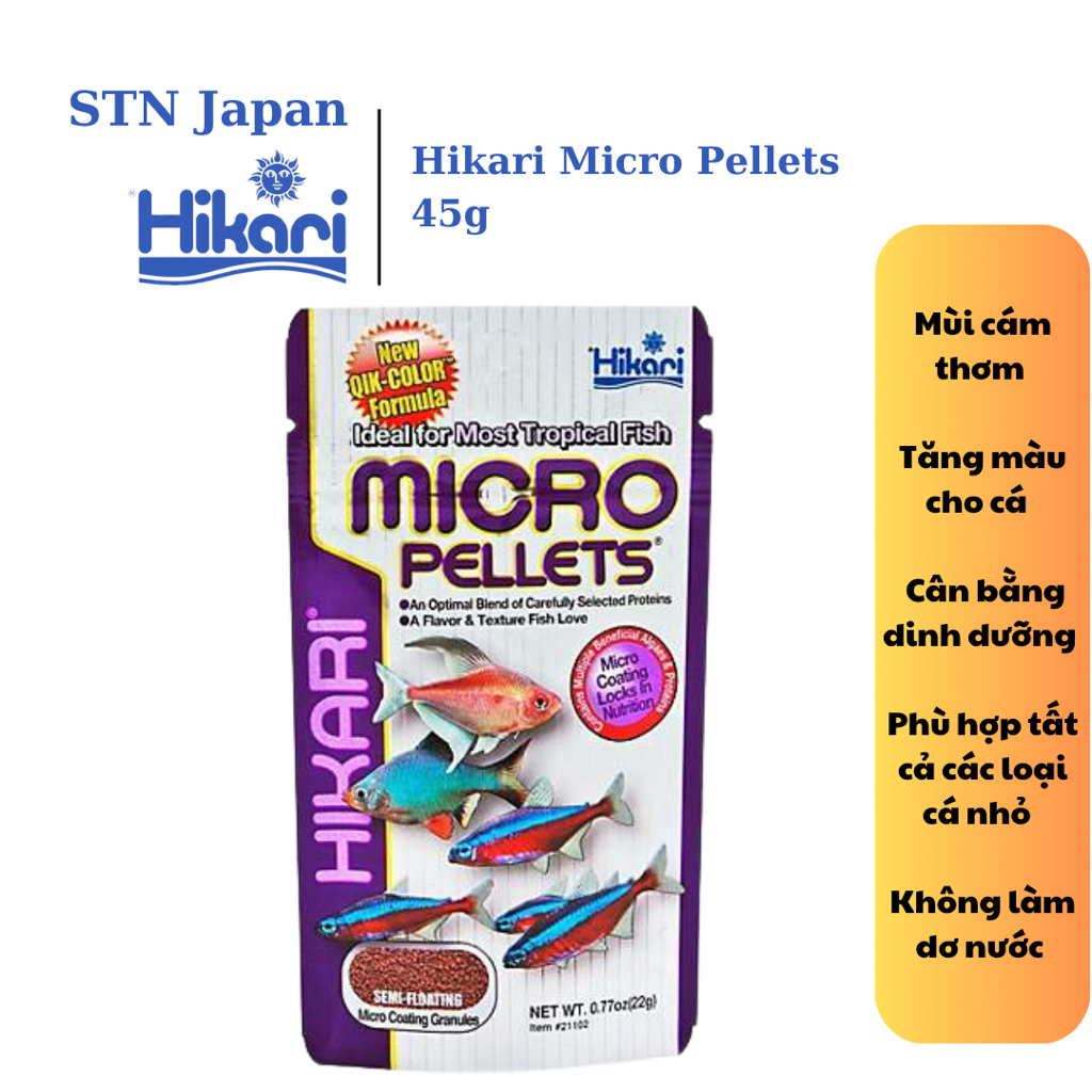 Cám cá neon, hồng két, thanh ngọc Hikari Tropical Micro Pellets 45gr