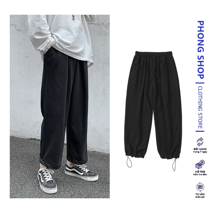 Quần jogger BÓ CHUN unisex Phong Shop thể thao nam nữ nỉ cao cấp nỉ bông bigsize thu đông basic pants ulzzang