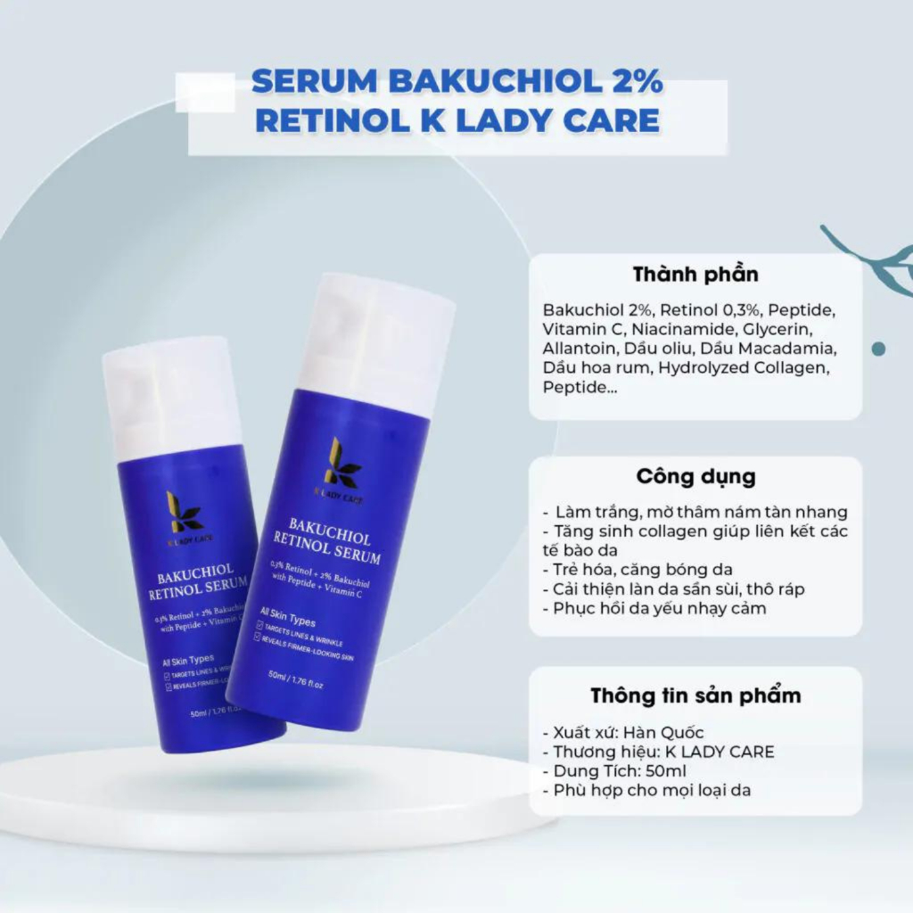 Serum retinol Bakuchiol 2% 50ml dưỡng trắng, chống lão hóa