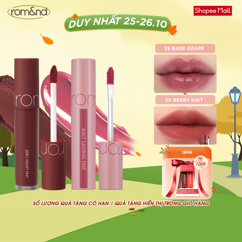 Combo Son Tint Romand Juicy Lasting Tint Ripe Fruit 5.5g + Son kem Romand Zero Velvet Tint 5.5g