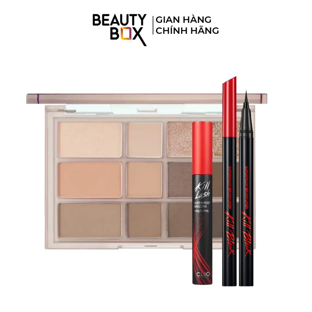 [Mua 2 tặng 1] Combo Clio - Bút Kẻ Viền Mắt màu đen + Mascara Chải Dài Mi + Bảng màu Mắt 12ô