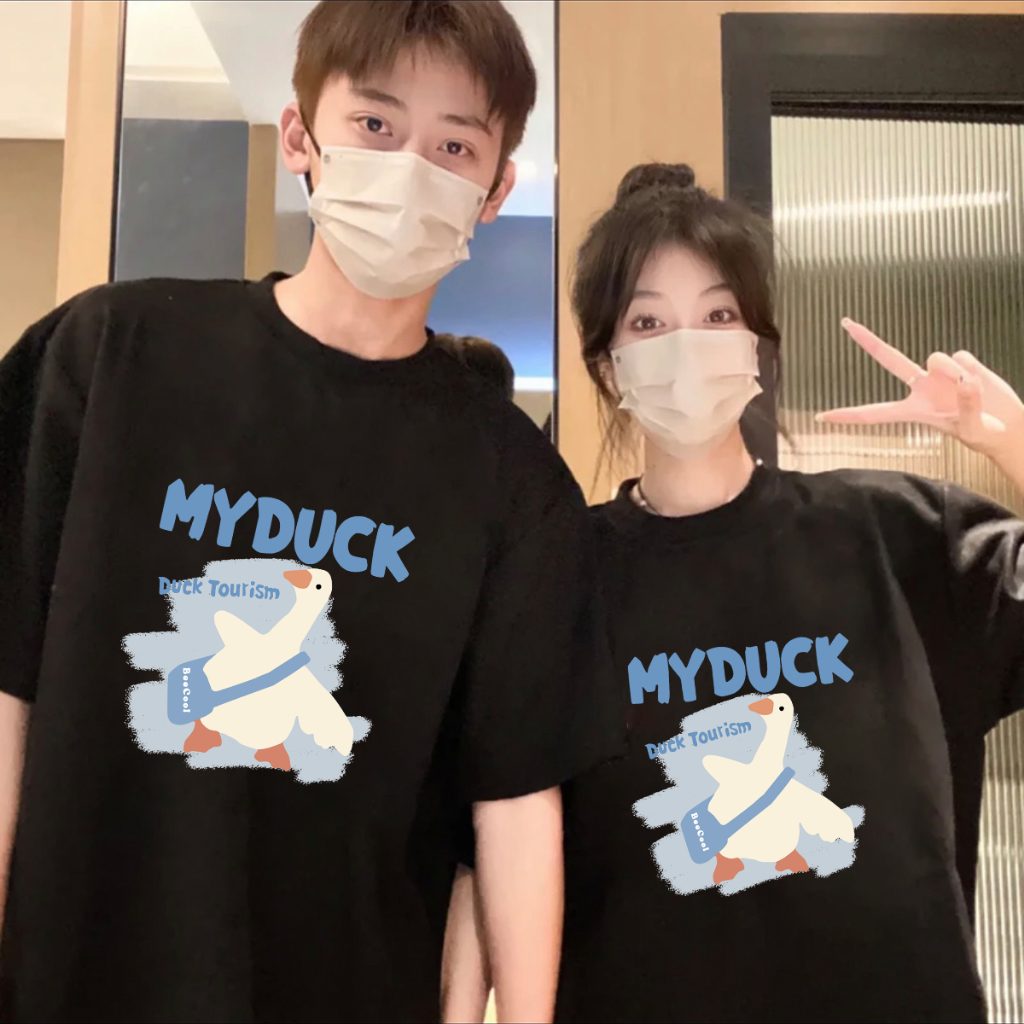 Áo thun unisex form rộng mẫu Vịt Couple Xanh Hồng My Duck cực xinh TT53