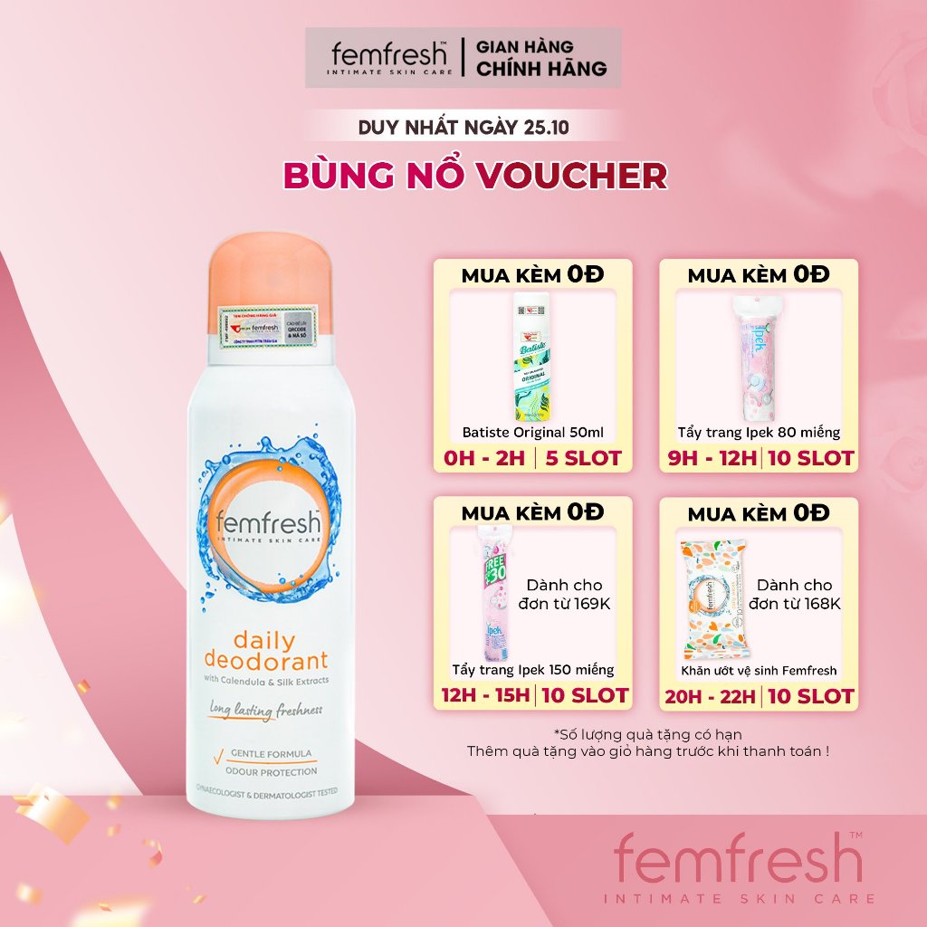 Xịt Thơm Mát, Khử Mùi Vùng Kín Lưu Hương Suốt 24h Femfresh Deodorant Spray 125ml