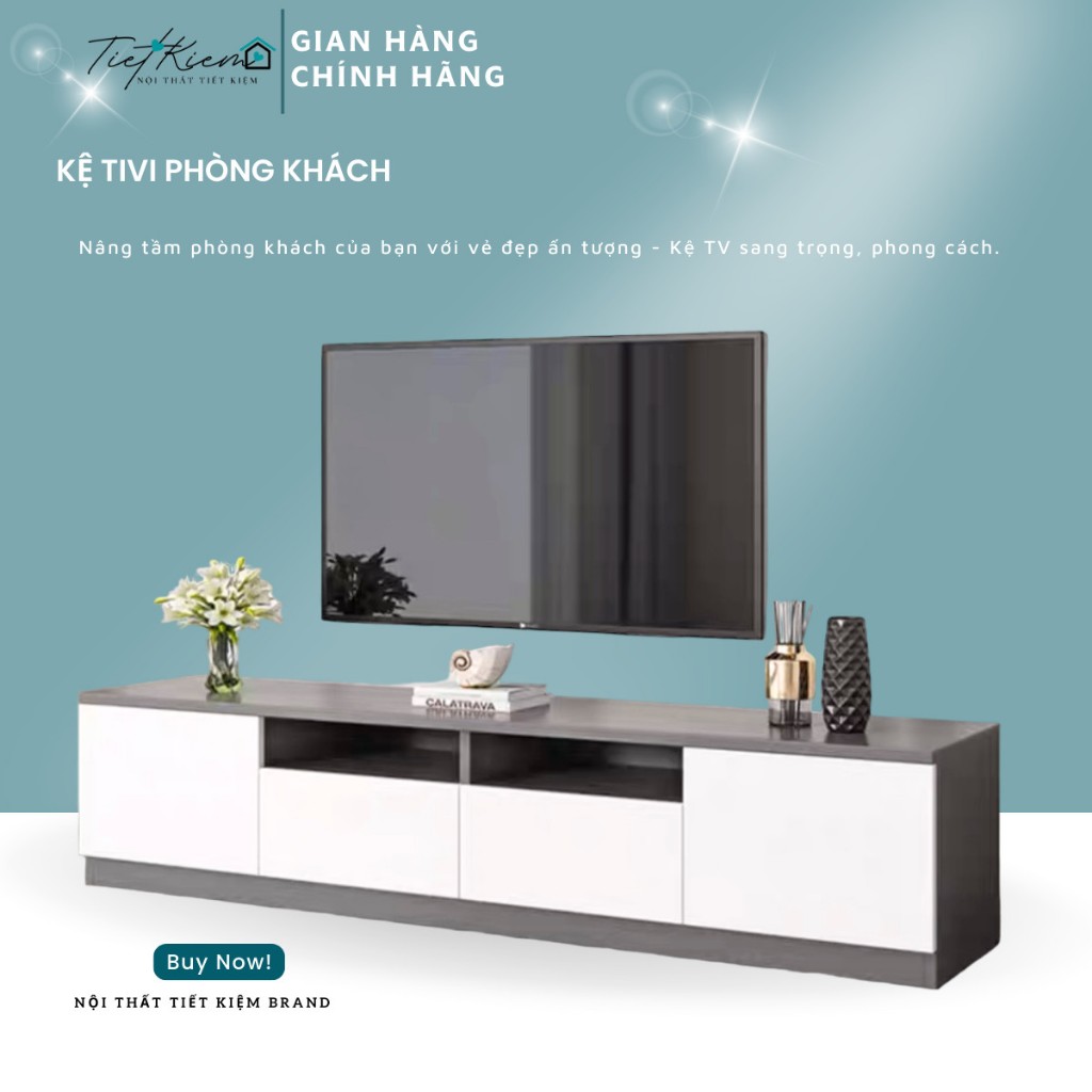 Kệ tivi phòng khách Nội Thất Tiết Kiệm màu gỗ cánh trắng đã lắp sẵn dùng làm tủ để tivi trang trí đã lắp sẵn TV778899