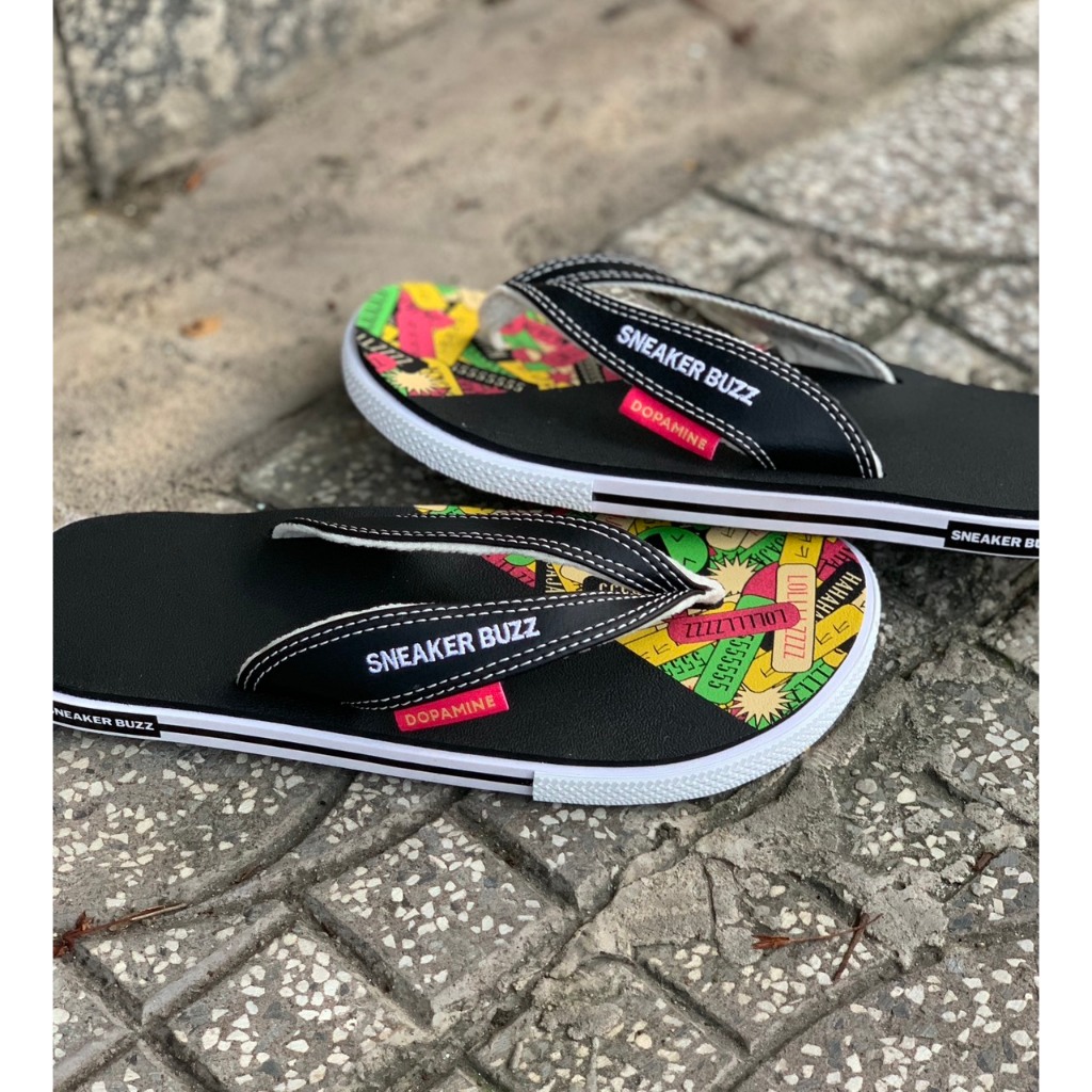Dép Sneaker Đen Họa Tiết Chính Hãng