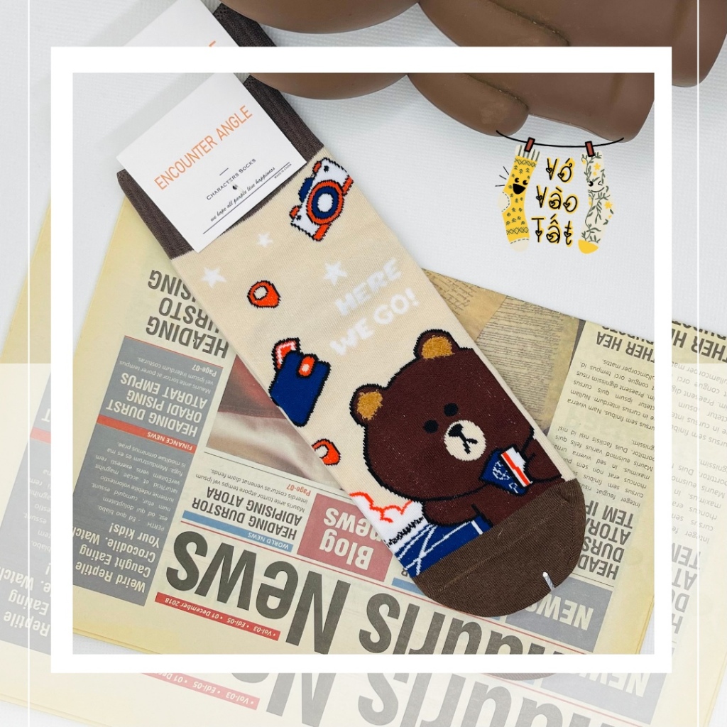 VỚ TẤT CỔ CAO TRUNG HÌNH GẤU MÀU NÂU CHẤT COTTON CAO CẤP