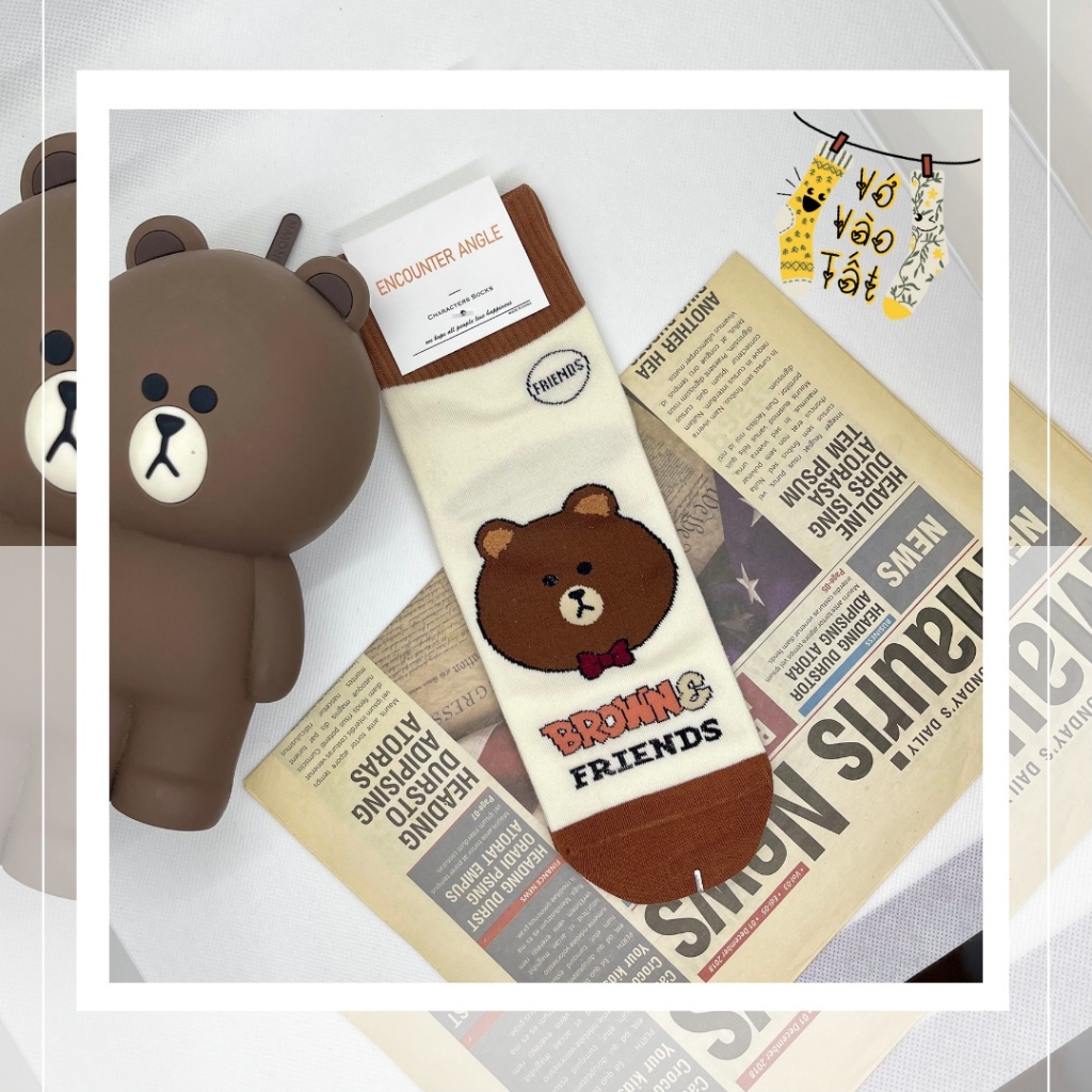 VỚ TẤT CỔ CAO TRUNG HÌNH GẤU MÀU NÂU CHẤT COTTON CAO CẤP