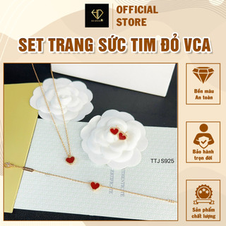 Bộ trang sức nữ hd jewelry - set trang sức trái tim đỏ với màu hồng vàng được làm từ bạc 925 cao cấp