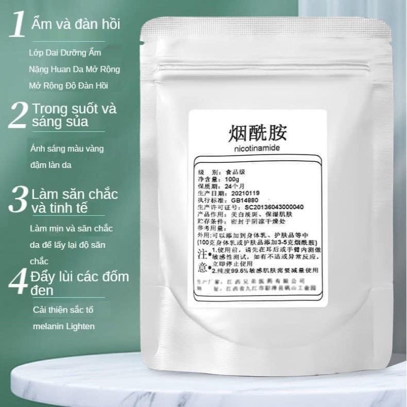 Bột tinh chất Niacinamide Vitamin B3 dưỡng trắng và làm sáng da túi 50/100/200gr