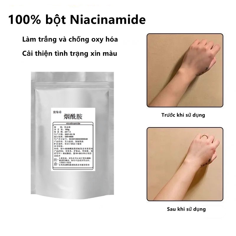 Bột tinh chất Niacinamide Vitamin B3 dưỡng trắng và làm sáng da túi 50/100/200gr
