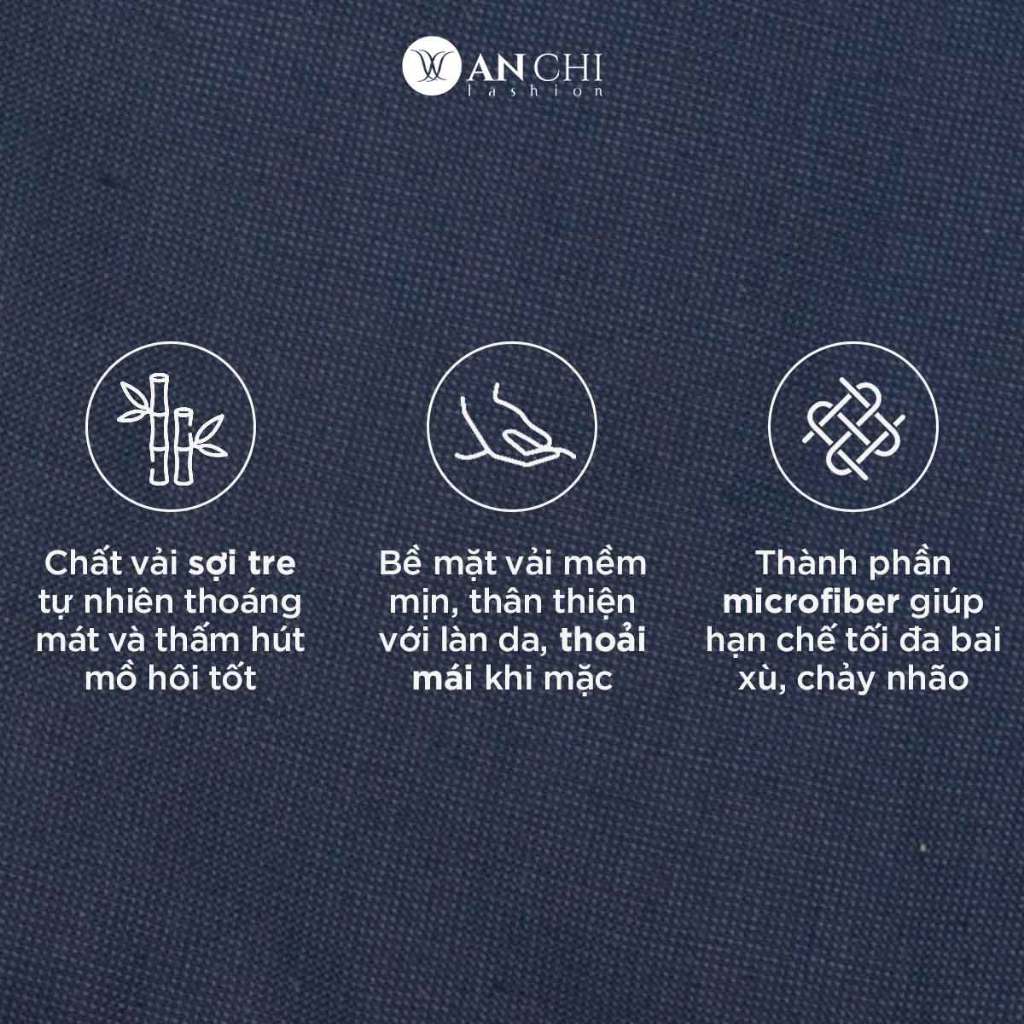 Áo Sơ Mi Nam Dài Tay Trung Niên ANCHI Màu Xanh Than Trơn Vải Sợi Tre Cao Cấp