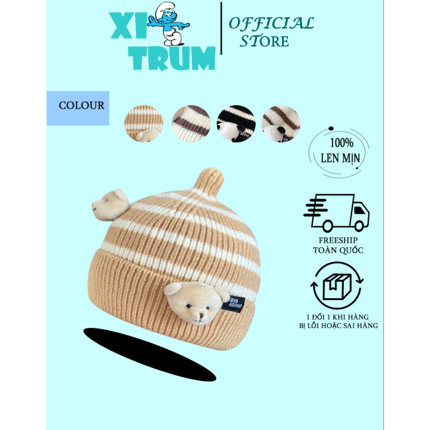 MŨ LEN GẤU DỆT KIM HỌA TIẾT SỌC NGANG THỜI TRANG CHO BÉ TỪ 6-15kg